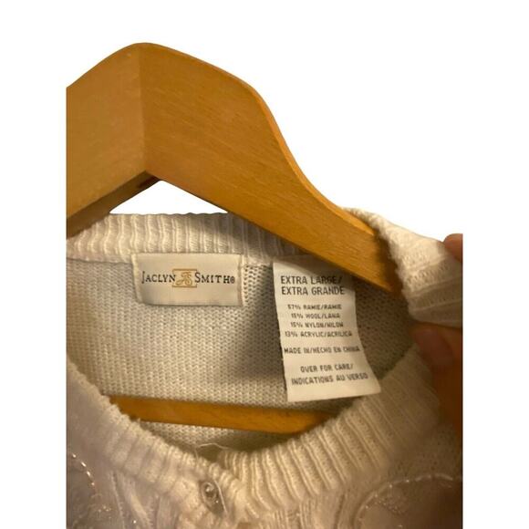 Vintage Jaclyn Smith Cardigan Sweater Size Extra Large Cream Wool Blend Beaded - Picture 3 of 13